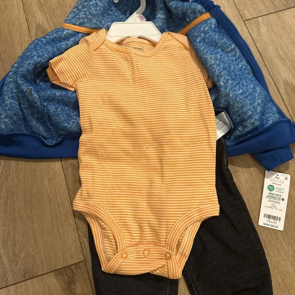 Carter's Baby 3 Piece Fleece Jacket‎ Top Pants Outfit 9 Months